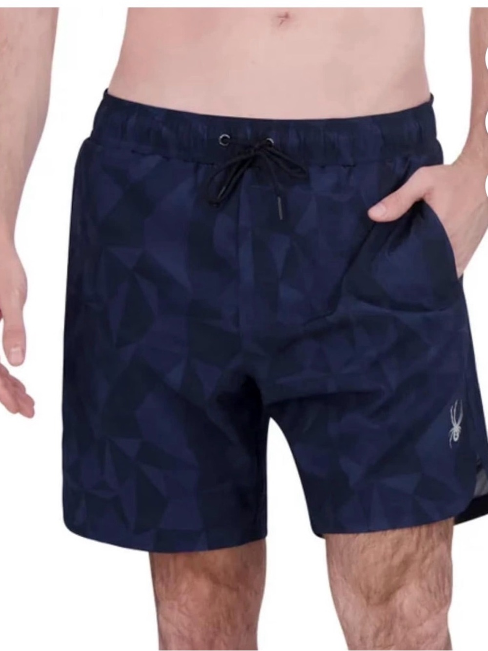 Men's Navy Geometric Swim Board Shorts with Drawstring medium